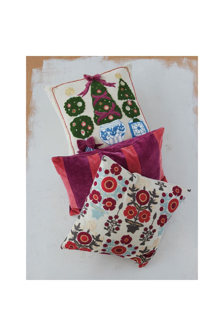 Chambray Cotton Pillow with Velvet Bow Applique, Main, color, Multicolor
