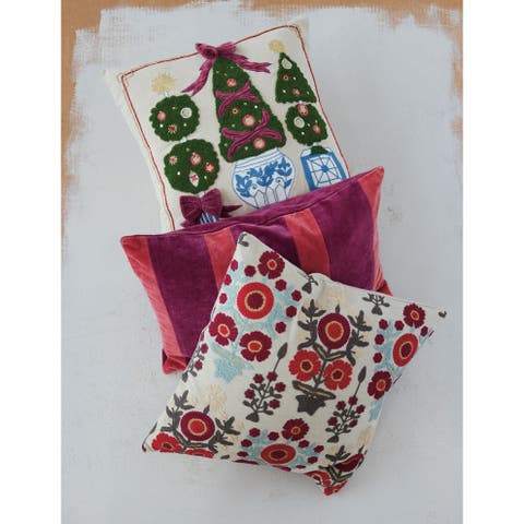 Chambray Cotton Pillow with Velvet Bow Applique