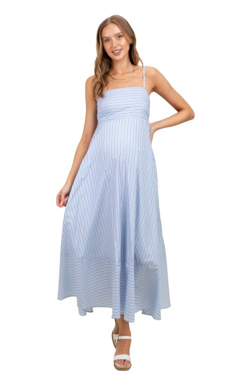 Pinkblush Spaghetti Strap Stripe Maxi Dress In Blue