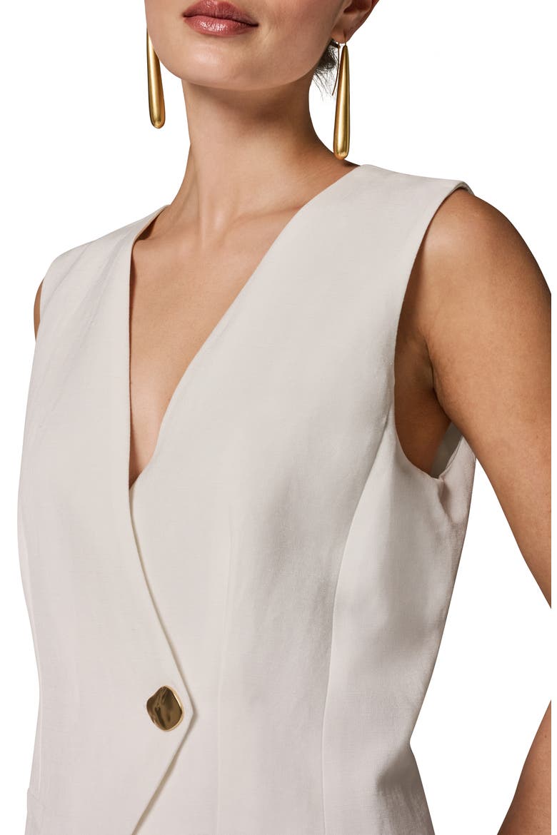 Mixed Media Linen Blend Pleated Midi Dress, Alternate, color, CREAM