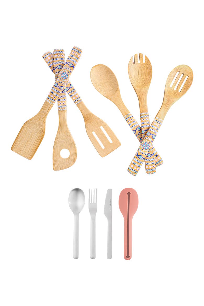 10-Piece Travel Flatware & Bamboo Utensil Set, Main, color, MULTICOLOR