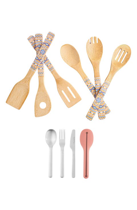 10-Piece Travel Flatware & Bamboo Utensil Set