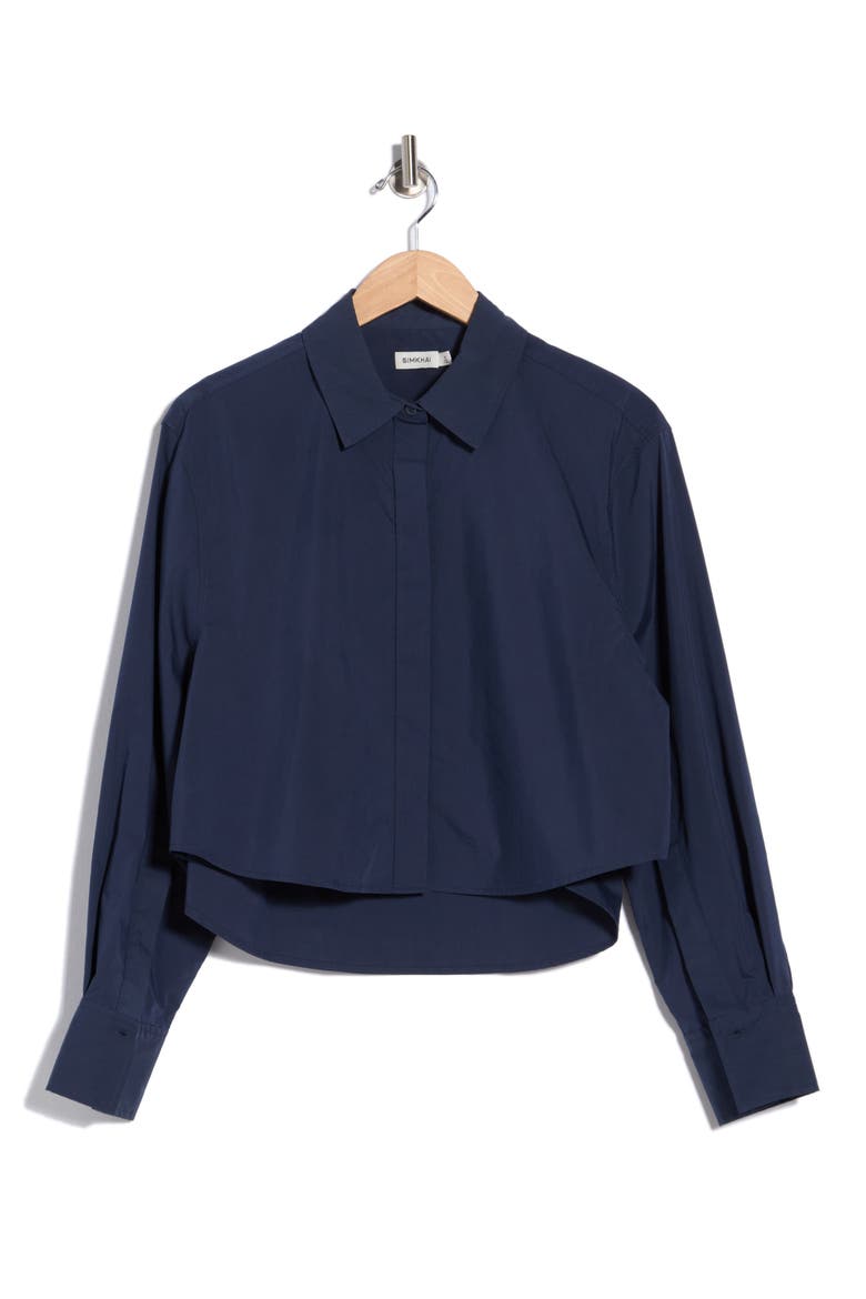 Renata Layered Cropped Button Down Shirt, Alternate, color, MIDNIGHT