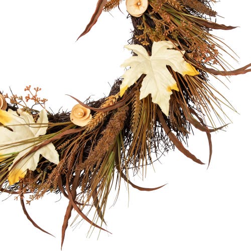 Northlight Cattail And Wheat Twig Artificial Fall Harvest Wreath In Brown
