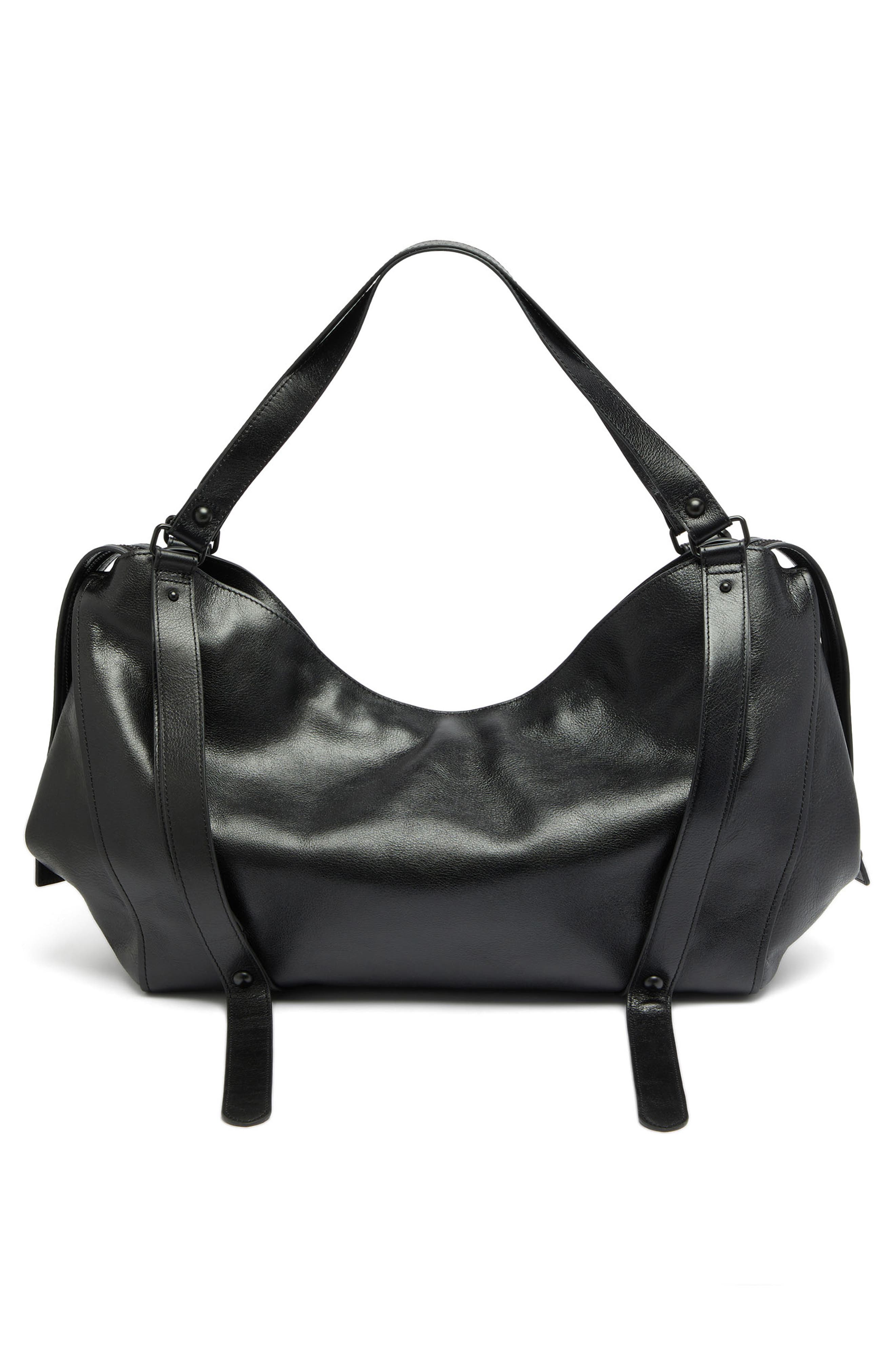 D-One Top Handle Leather Bag, Alternate, color, BLACK