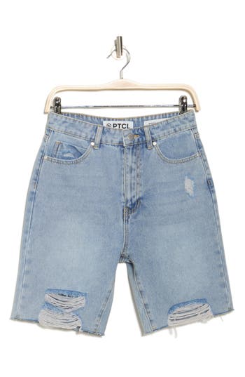 Ptcl Distressed Denim Bermuda Shorts In Medium Wash