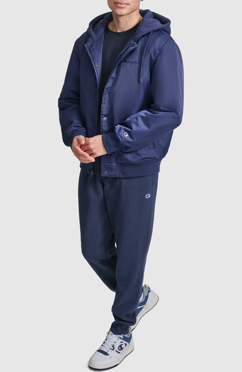 Champion Water Resistant Hooded Bomber Jacket, Alternate, color, Peacoat