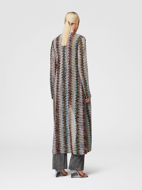 Shop Missoni Long Cardigan In Viscose Blend Zig Zag Lamé In Multicoloured