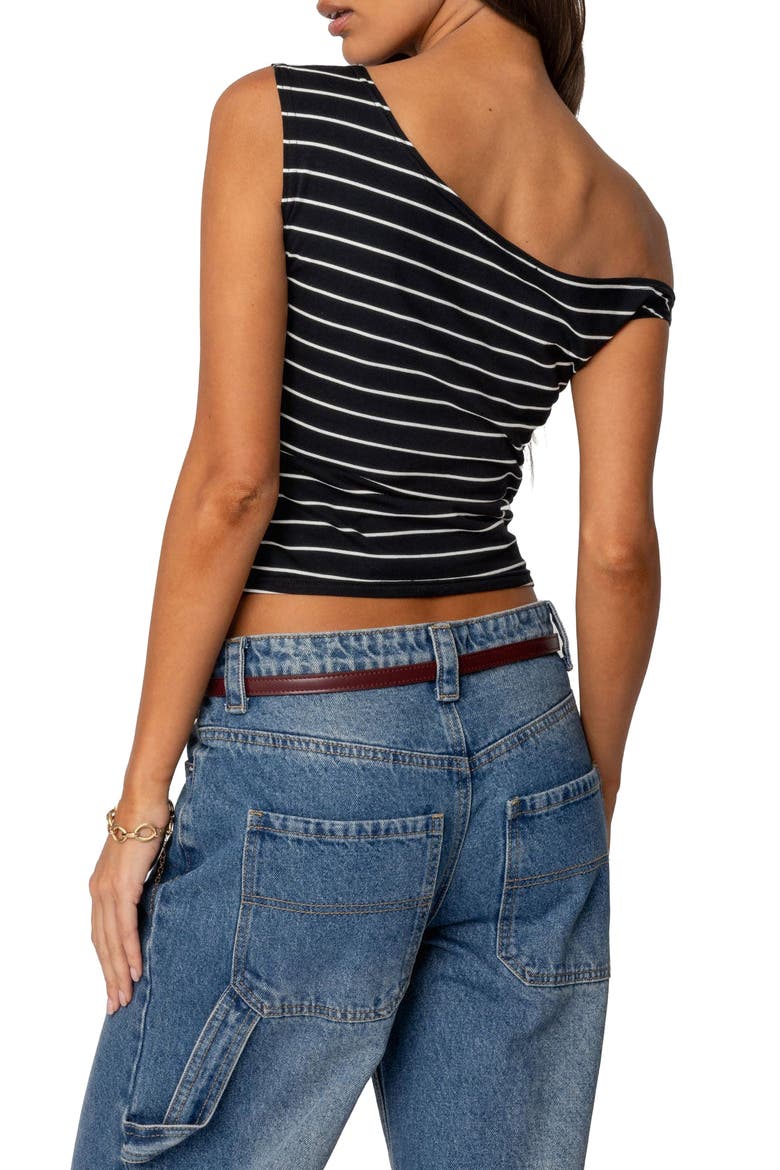 Keryn Stripe Asymmetric Top, Alternate, color, BLACK