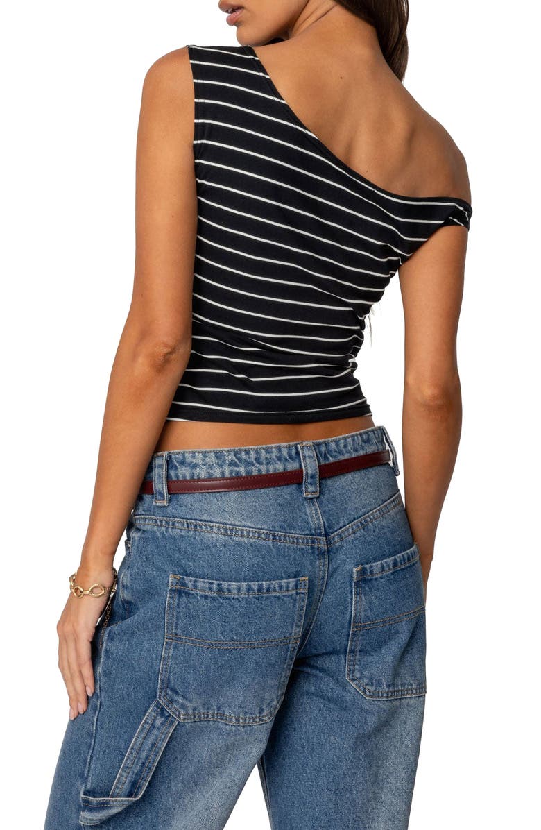 EDIKTED Keryn Stripe Asymmetric Top, Alternate, color, Black