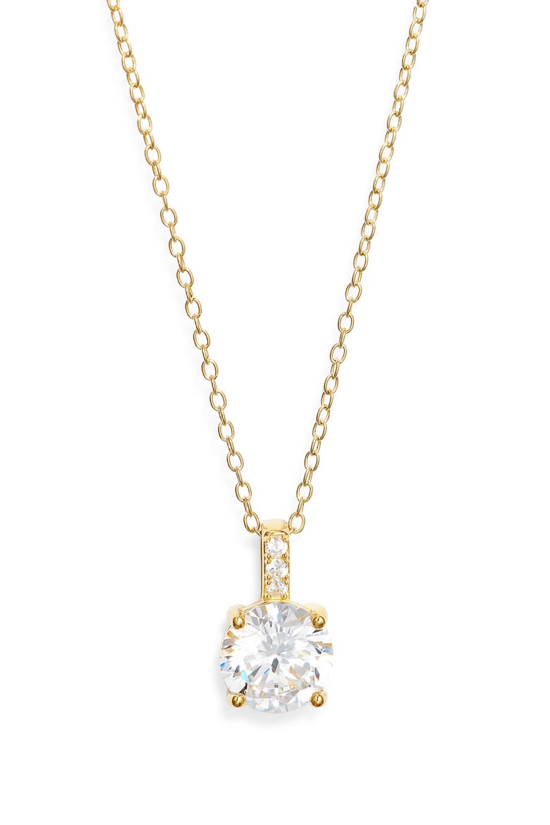 Round Cubic Zirconia Pendant Necklace, Main, color, CLEAR- 14K GOLD PLATED