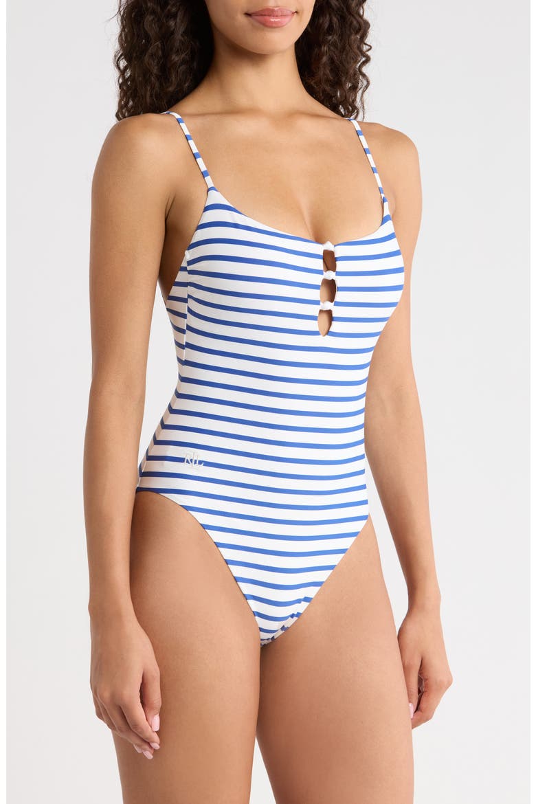 Knotted Keyhole One-Piece Swimsuit, Alternate, color, SEASIDE STRIPE