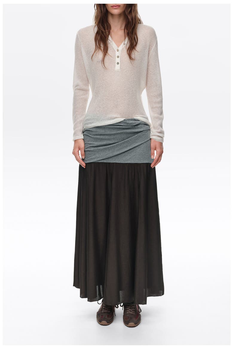 Mixed-Fabric A-Line Midi Skirt, Main, color, MELANGE GREY
