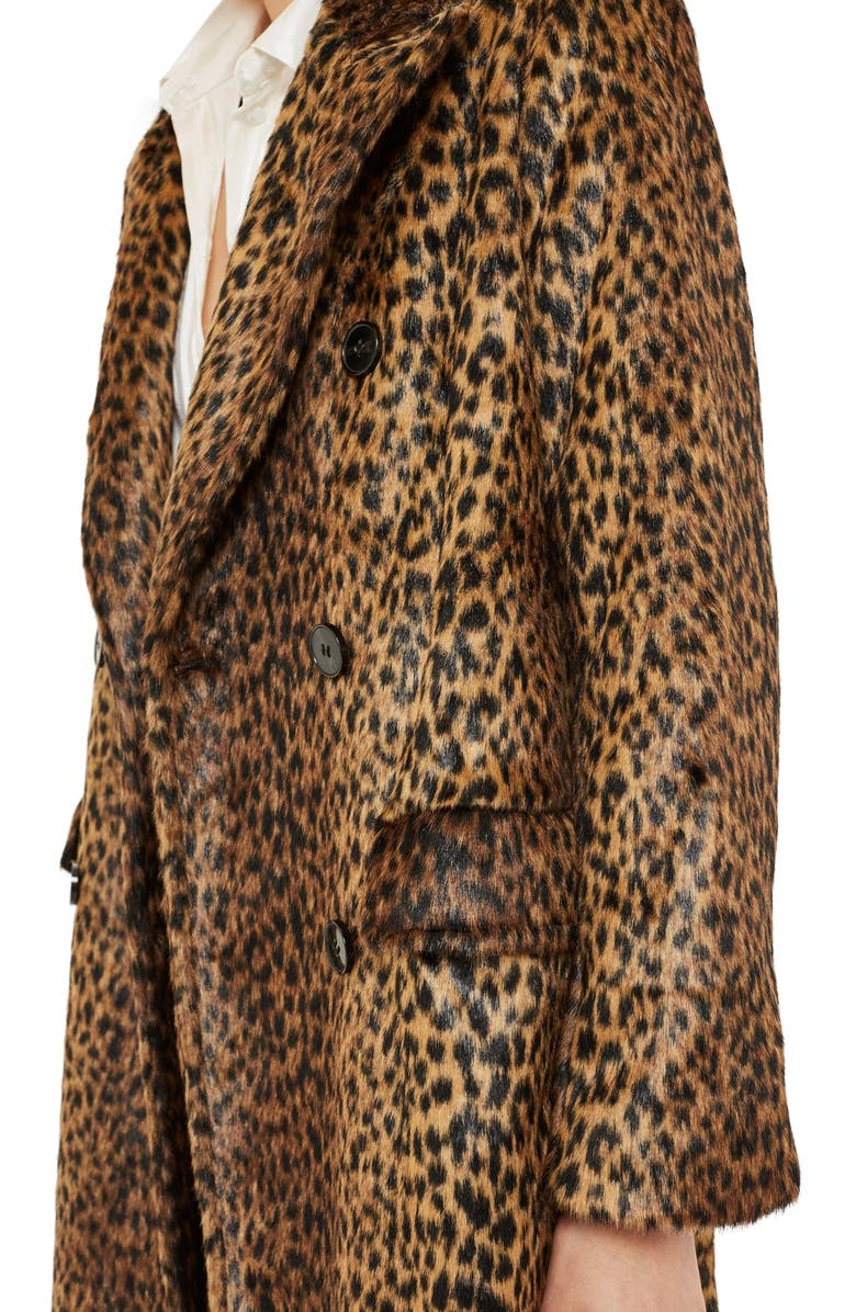 Topshop Toni Faux Fur Leopard Long Coat, Alternate, color,