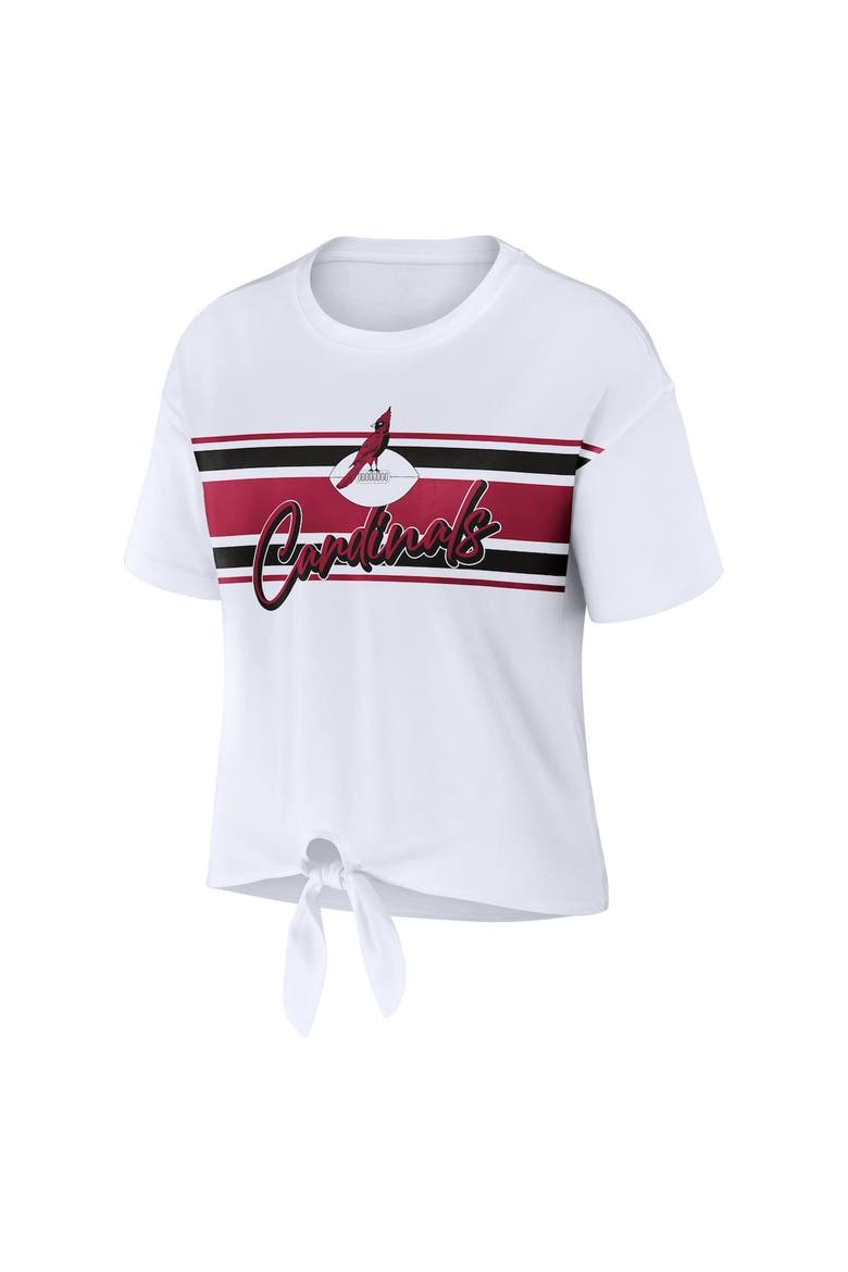 Women's WEAR by Erin Andrews White Arizona Cardinals Front Tie Retro T-Shirt, Alternate, color, White