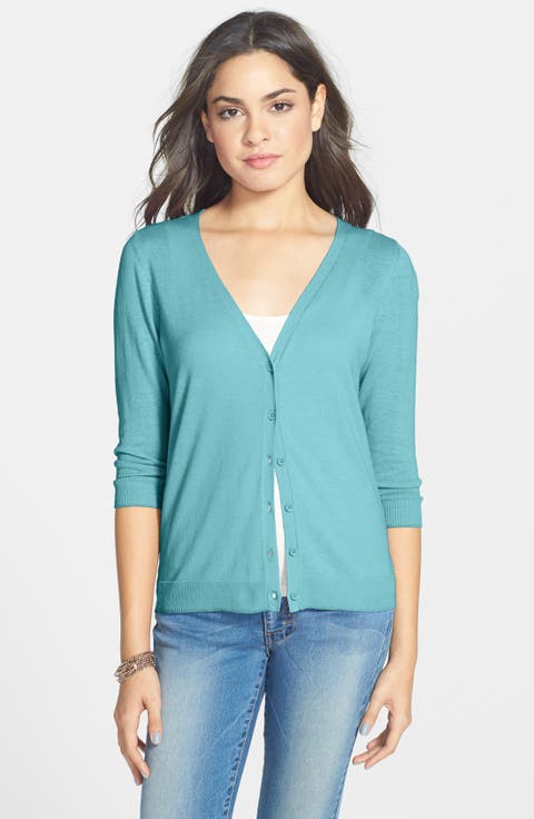 ® V-Neck Three-Quarter Sleeve Cardigan (Juniors)