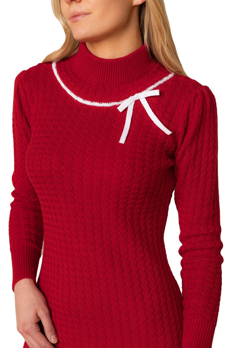 Organic Mock Neck Cable Sweater Dress, Alternate, color, Red Cable