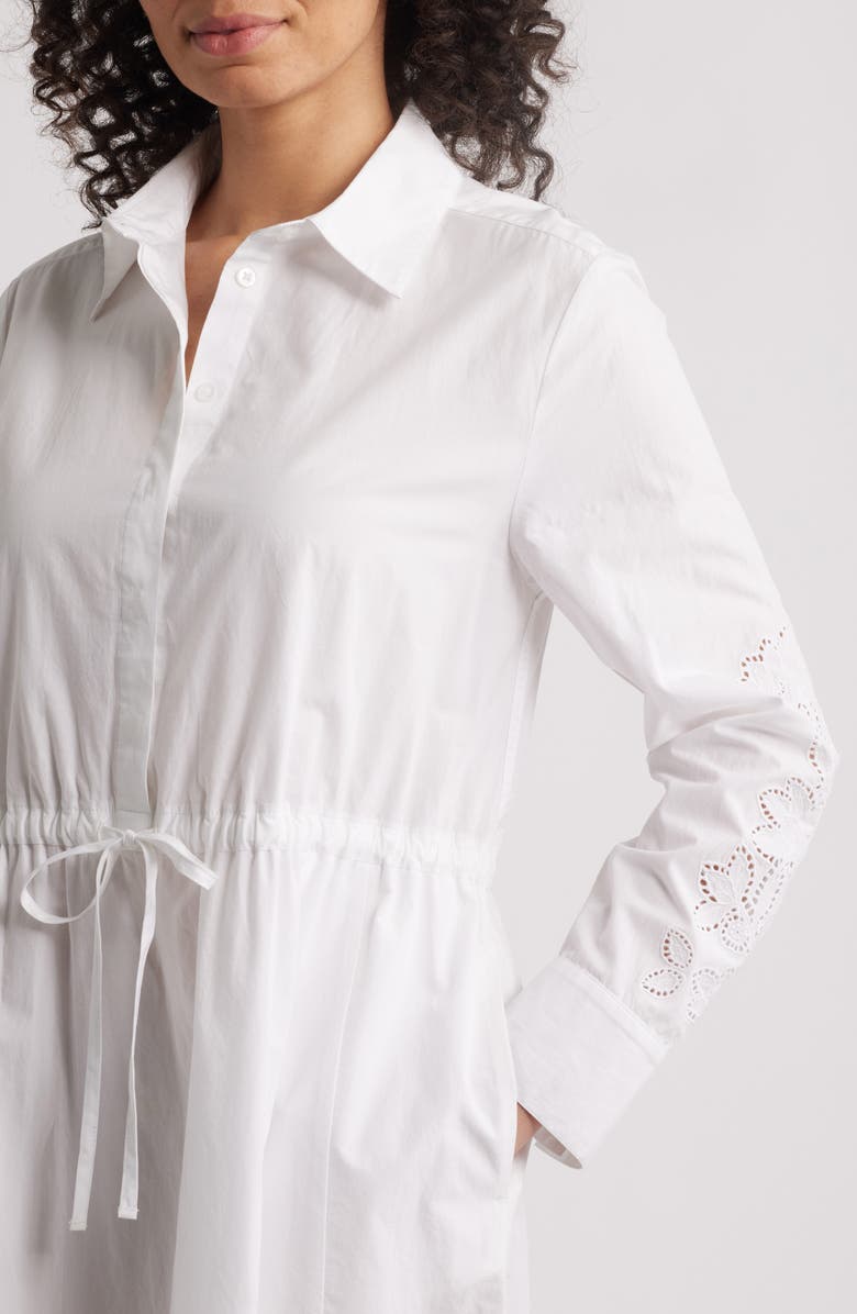 Caslon<sup>®</sup> Eyelet Detail Long Sleeve Cotton Shirtdress, Alternate, color, White