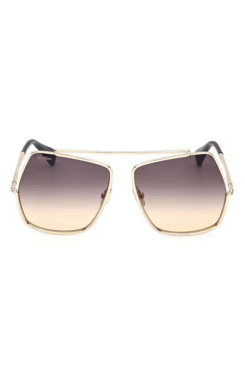 Max Mara Elsa Petite 58mm Gradient Pilot Sunglasses, Main, color, Gold / Gradient Smoke