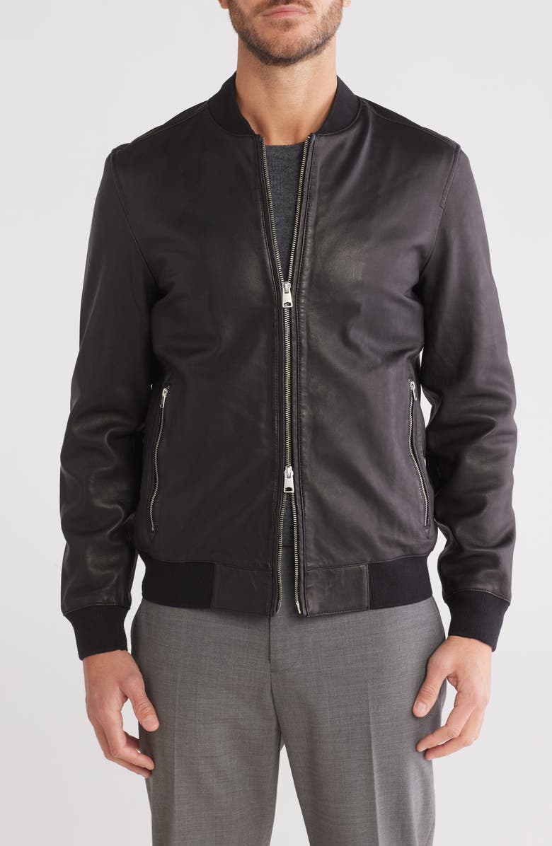 AllSaints Niko Leather Bomber Jacket, Main, color, Black