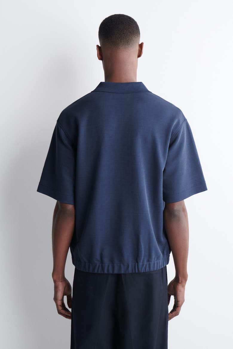 Jersey-Bonded Cotton-Twill Polo Shirt, Alternate, color, NAVY