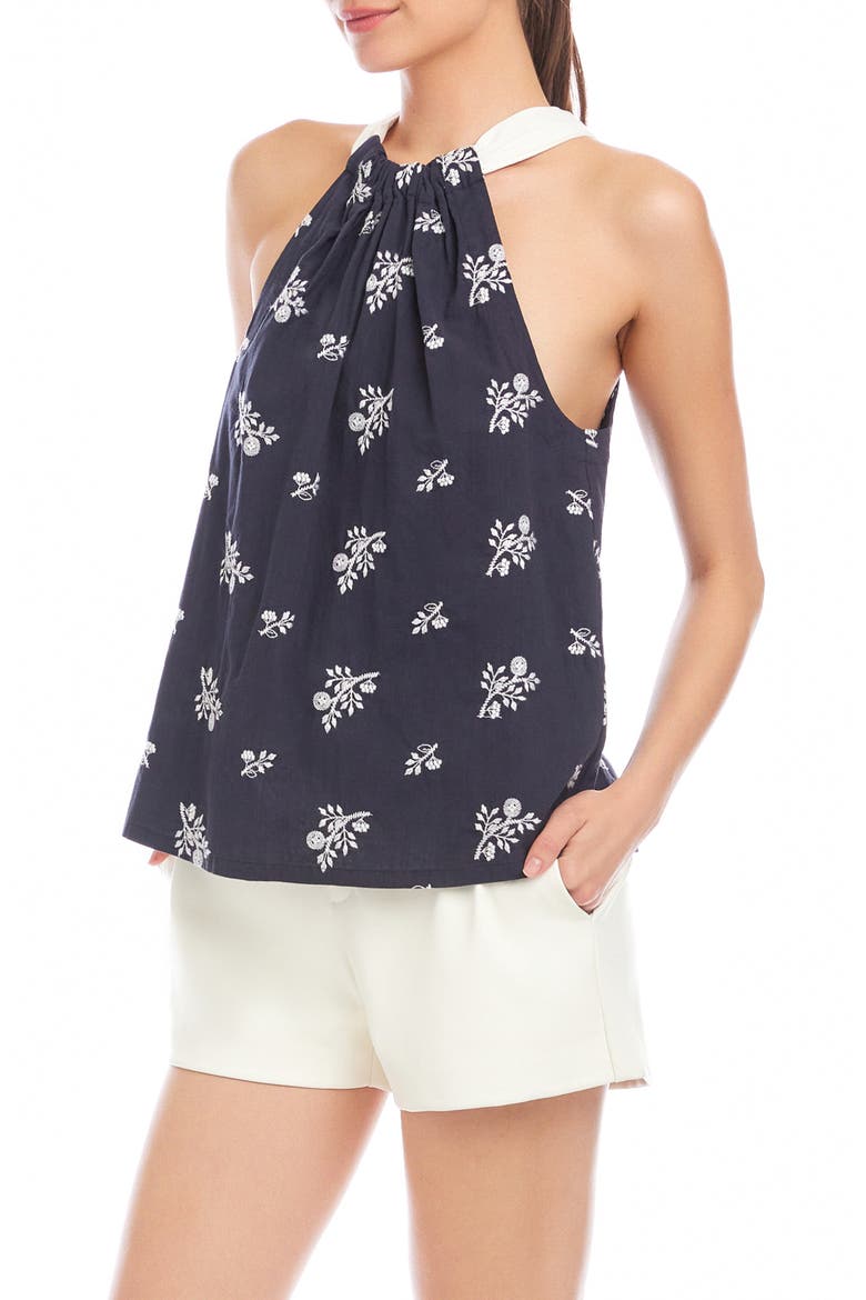 Sicilie Floral Embroidered Cotton Halter Top, Alternate, color, NAVY