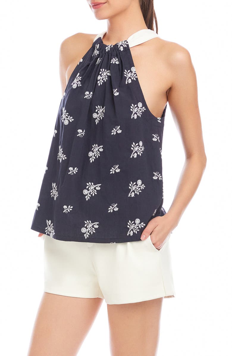 FIFTEEN TWENTY Sicilie Floral Embroidered Cotton Halter Top, Alternate, color, Navy