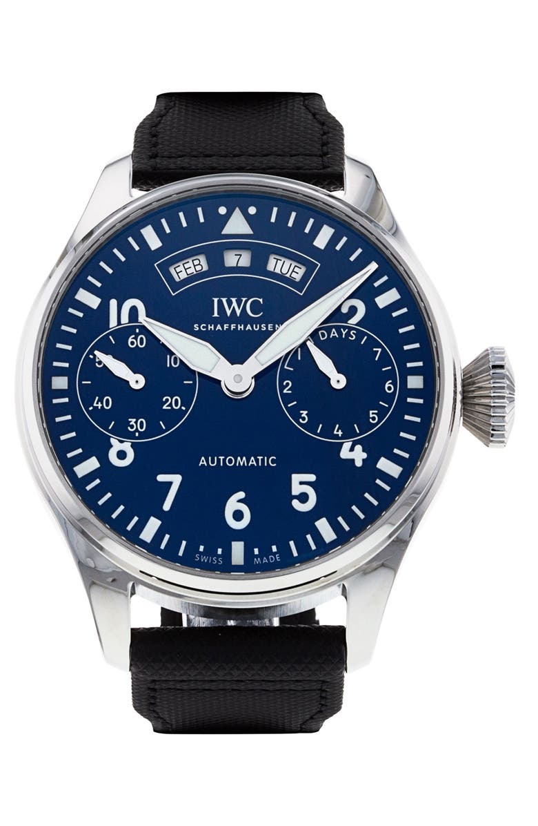 Watchfinder & Co. IWC Preowned 2018 Big Pilot's IW502708 Leather Strap Watch, 46.2mm, Main, color, Blue
