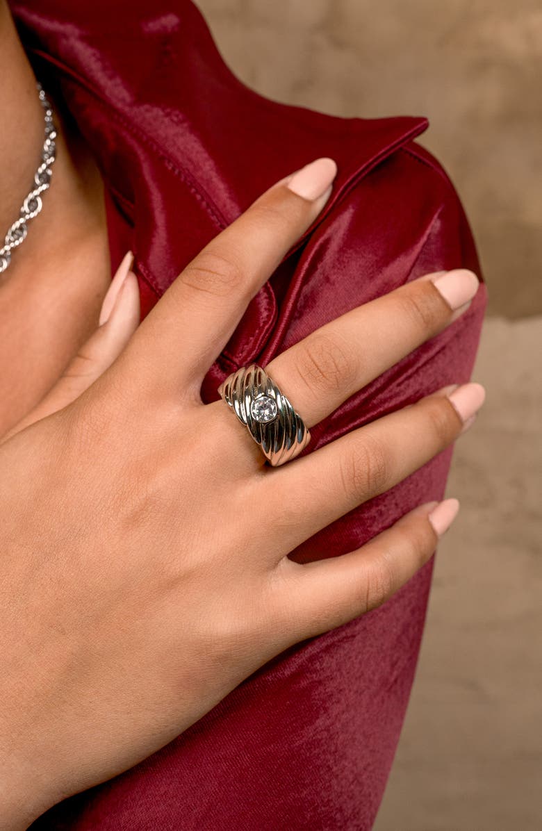 Sterling Forever Blythe Cubic Zirconia Woven Band Ring, Alternate, color, Silver