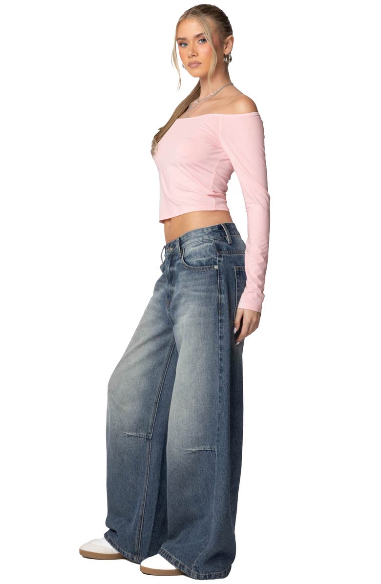 EDIKTED Tahlia Off the Shoulder Stretch Cotton Crop Top, Alternate, color, Pink