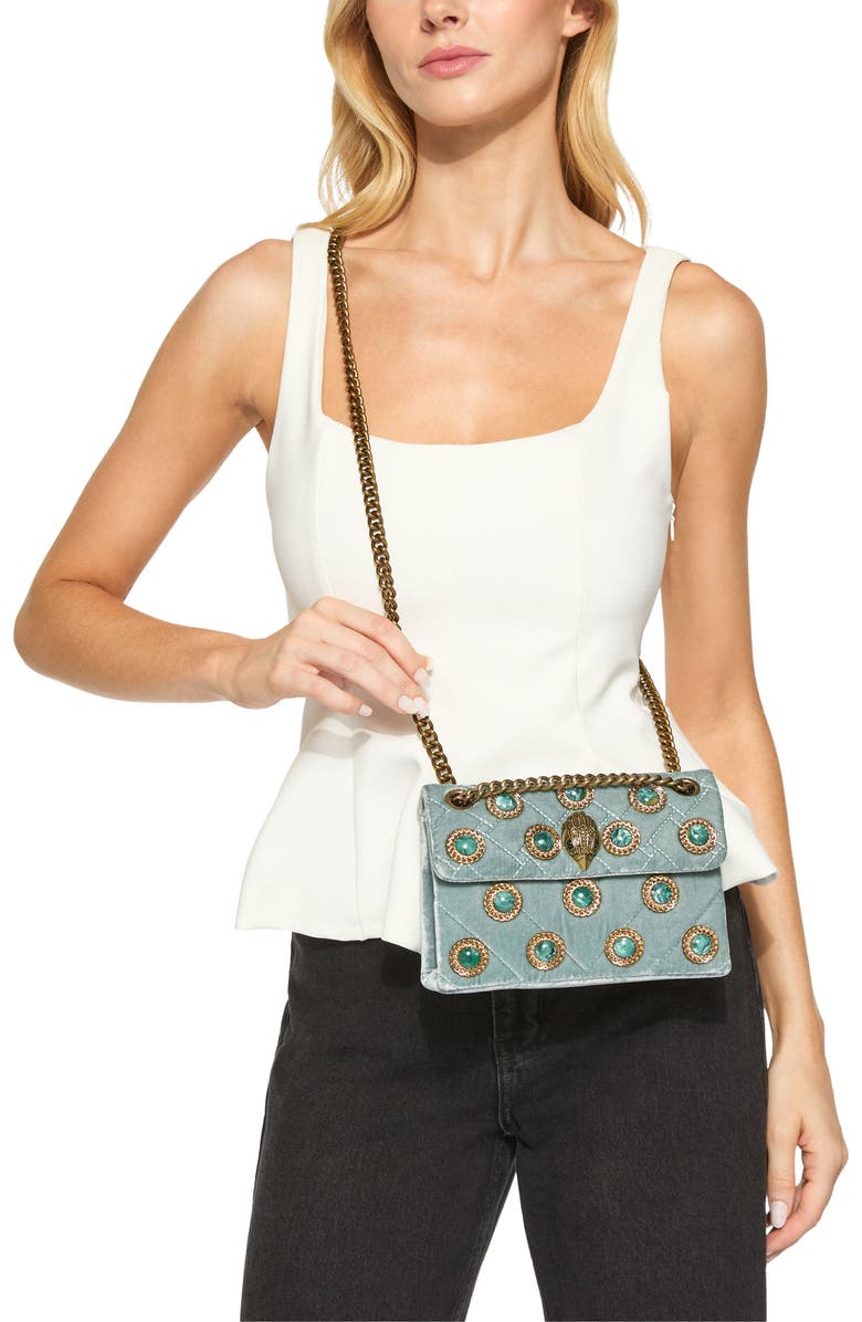 Kurt Geiger London Mini Kensington Velvet Crossbody Bag, Alternate, color, Light/ Pastel Green