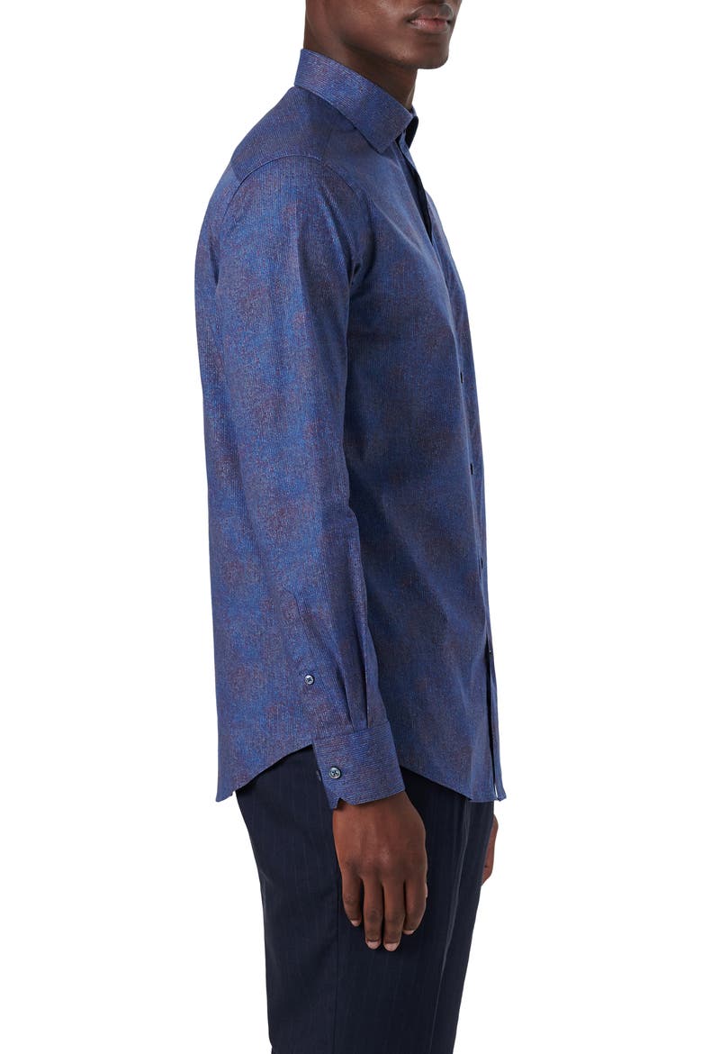 Shaped Fit Herringbone Stretch Cotton Button-Up Shirt, Alternate, color, INDIGO