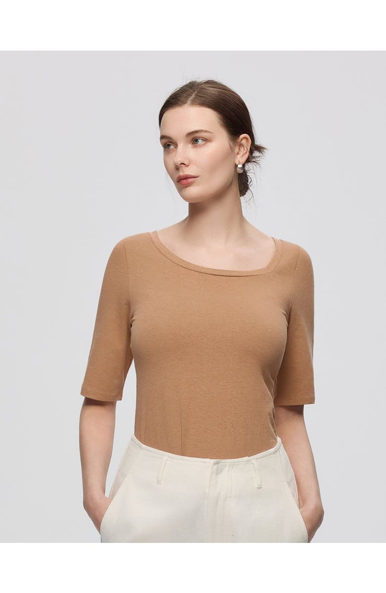 JUANA Hemp Essentials Asymmetrical Neckline Tee, Alternate, color, Fawn