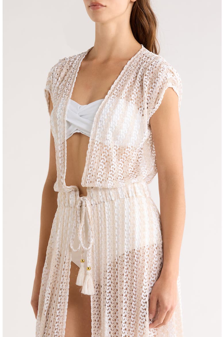 Katherine Swirl Tie Front Cover-Up Maxi Dress, Alternate, color, WHITE METALLIC ZIGZAG