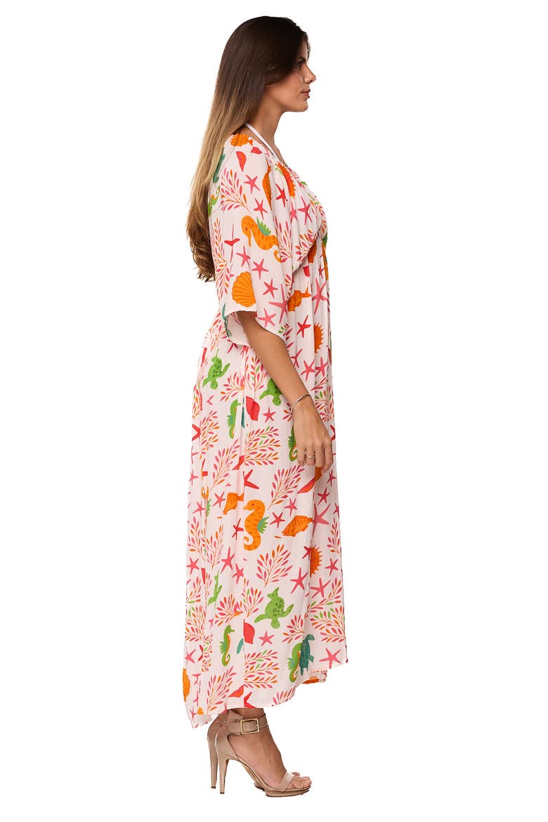 Longline Cover-Up Caftan, Alternate, color, CORAL
