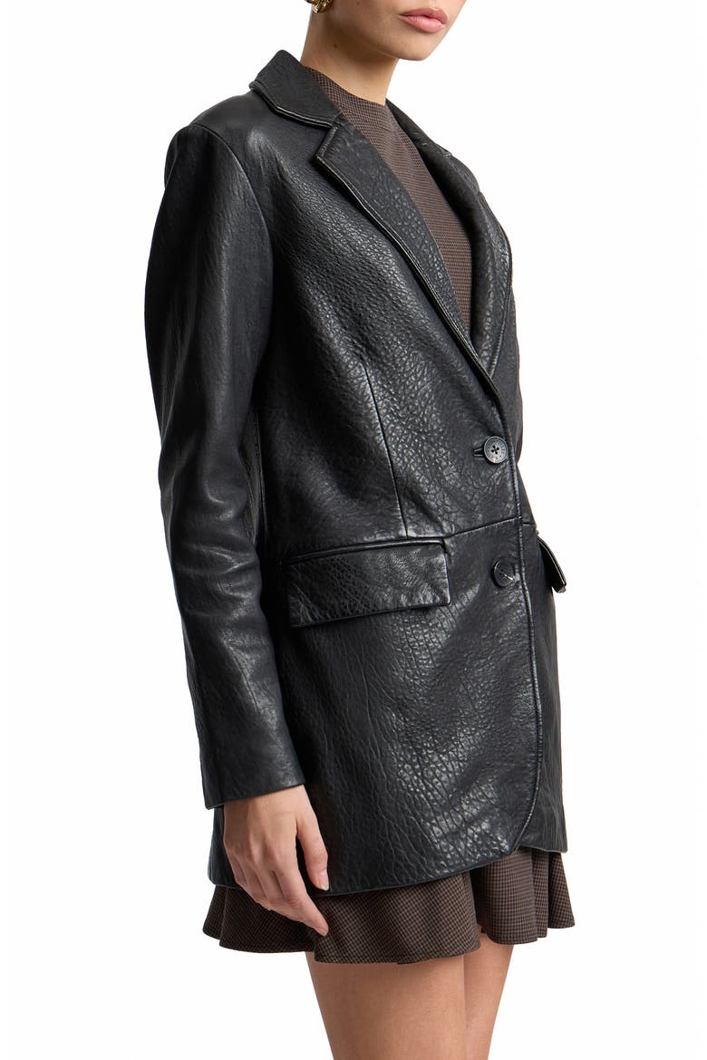 Relaxed Leather Blazer, Alternate, color, BLACK