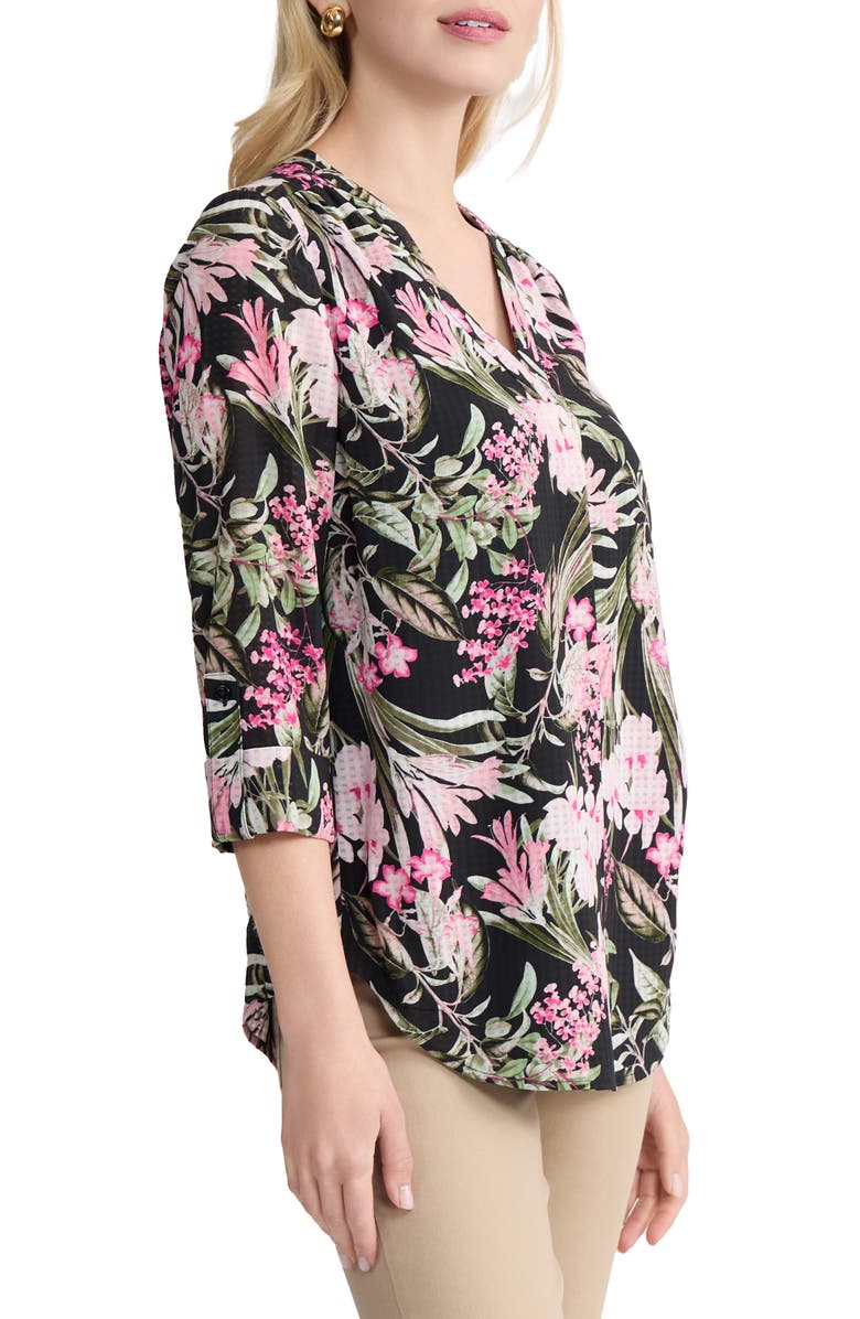 Jones New York Floral Roll Sleeve Tunic, Alternate, color, Jones Black Multi