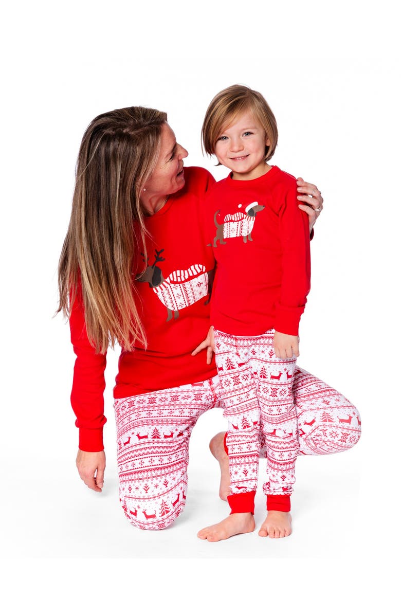 Deux par Deux Adult Women Organic Cotton Two-Piece Pajamas, Alternate, color, Red And White Fairisle