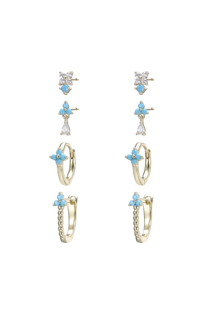 BY ADINA EDEN Colored Flower Stud & Huggie Earring Combo Set, Main, color, Turquoise