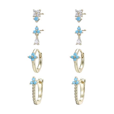 Colored Flower Stud & Huggie Earring Combo Set