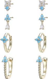 BY ADINA EDEN Colored Flower Stud & Huggie Earring Combo Set