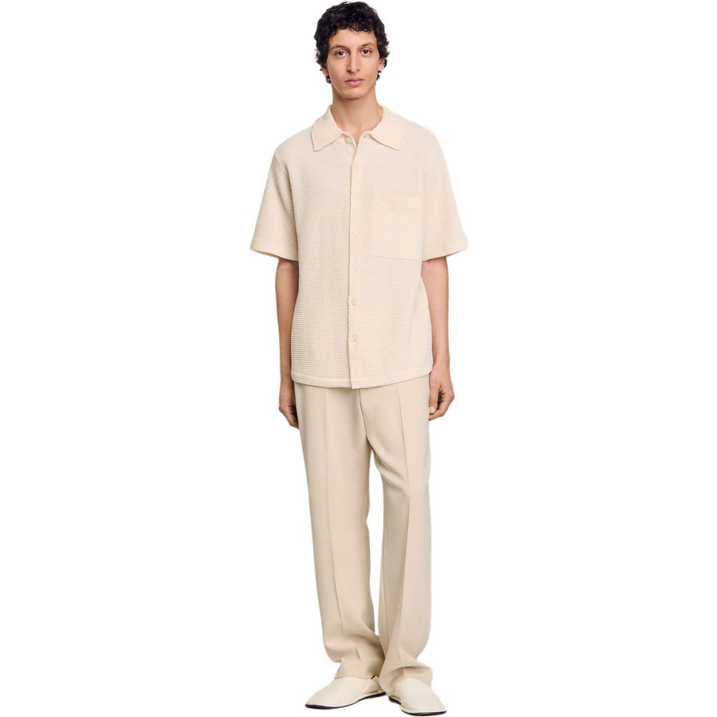 Sandro Waffled Shirt In Ivory.
