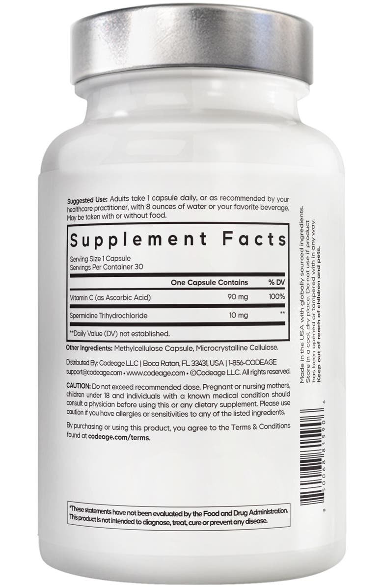 Codeage Spermidine Supplement, Spermidine HCl, Vitamin C Ascorbic Acid, Alternate, color, 