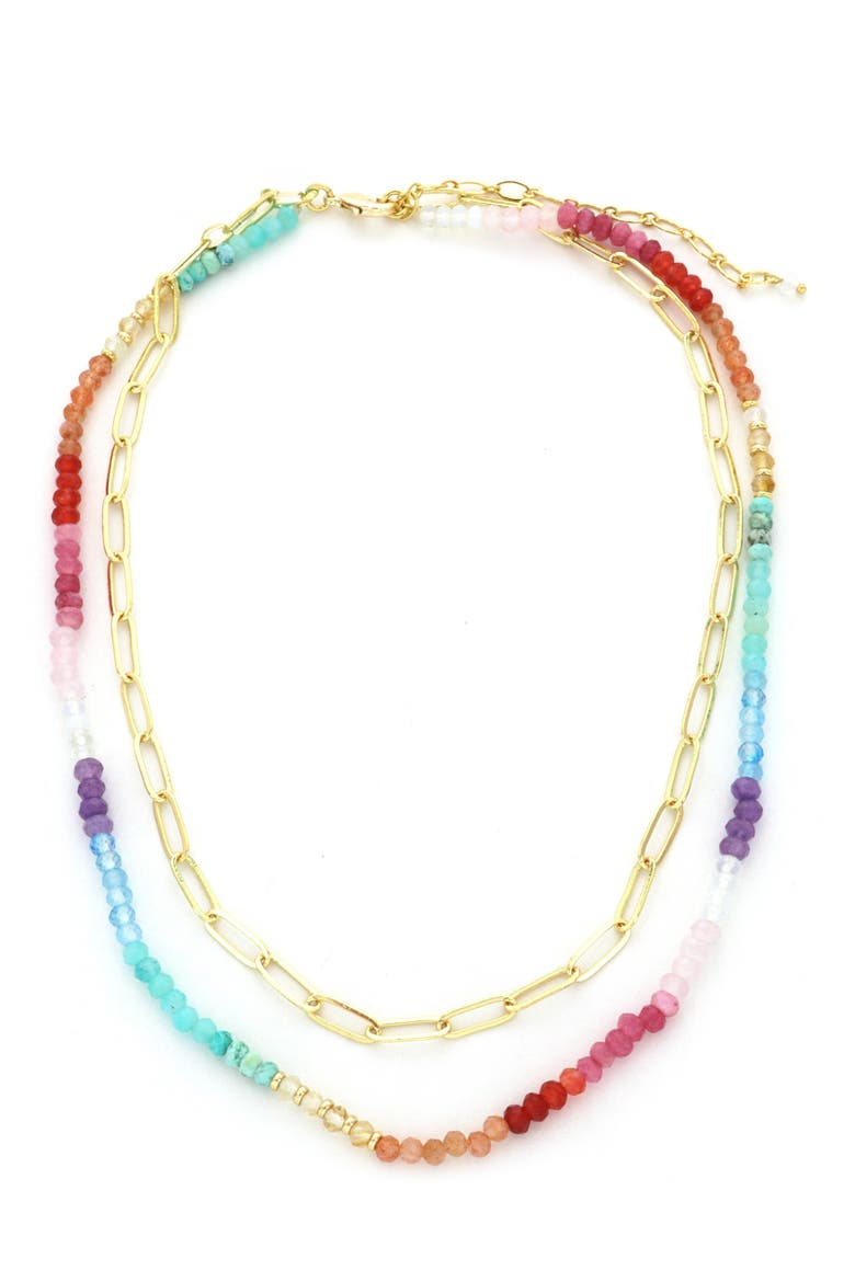 Multicolor Stone Beaded Double Row Necklace, Main, color, GOLD MULTI