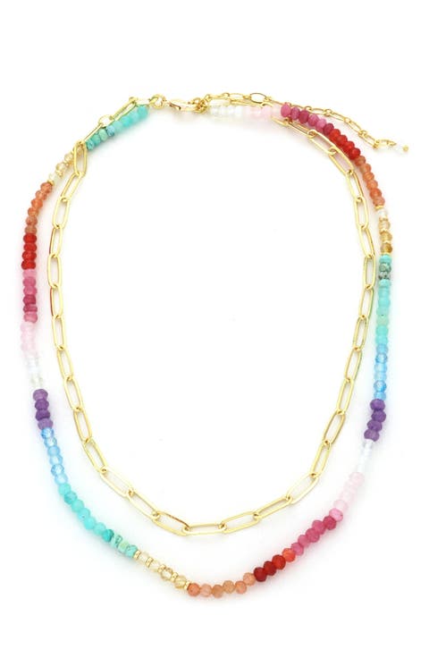 Multicolor Stone Beaded Double Row Necklace