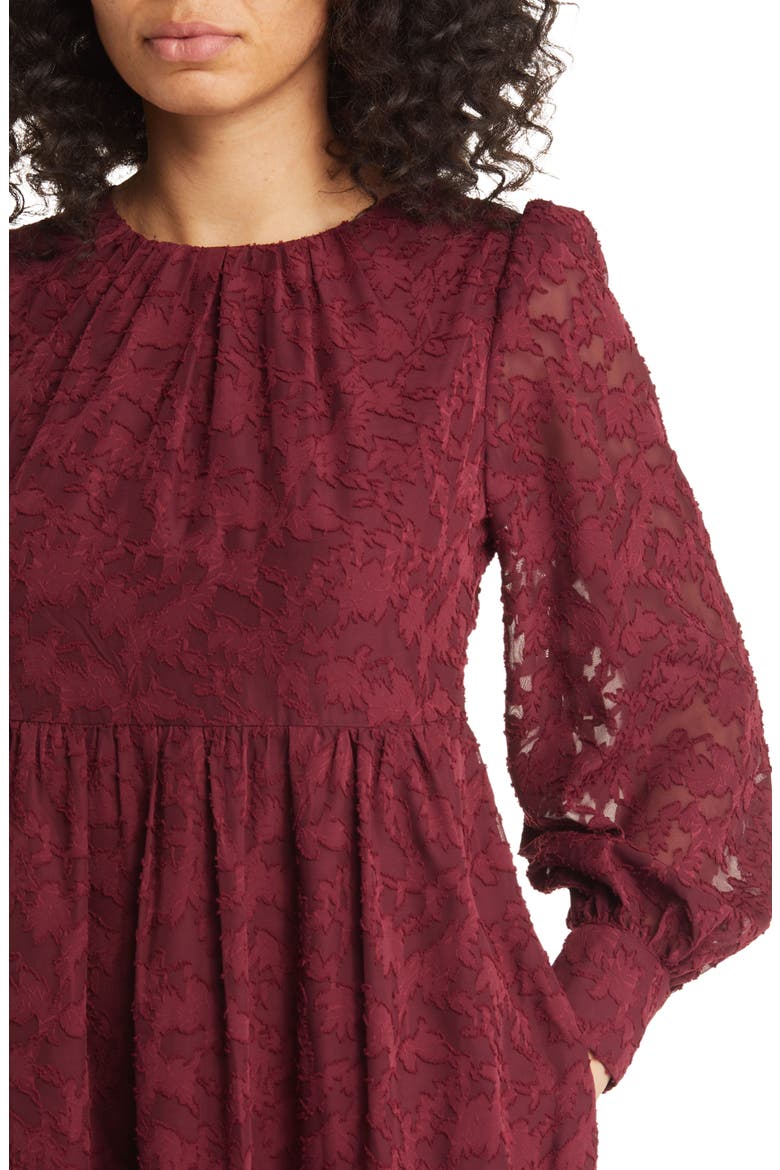 Floral Lace Long Sleeve Tiered Dress, Alternate, color, WINE