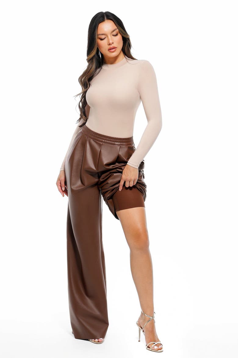 Faux Leather High Waisted Wide Leg Pants, Alternate, color, Saddle Brown