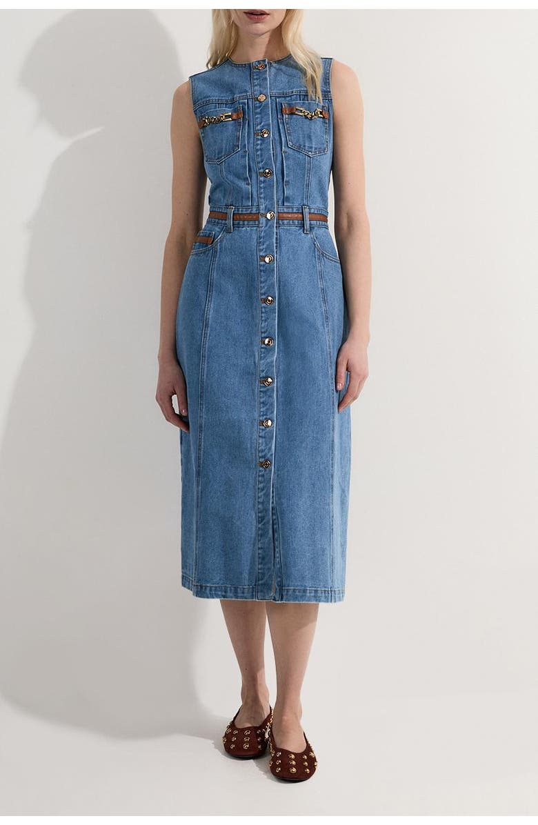 Karen Millen Petite Sleeveless Midi Denim Dress, Alternate, color, Light Blue