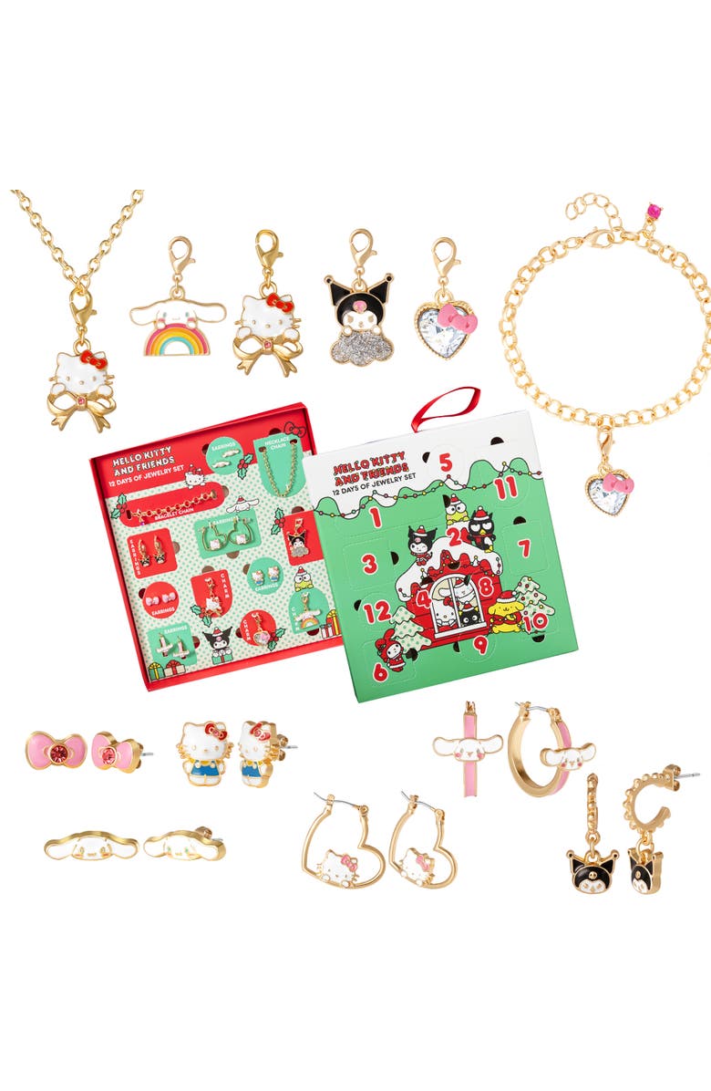 Hello Kitty Advent Calendar 12-Piece Jewelry Set with Earrings, Charms, and Bracelets, Main, color, Multicolor