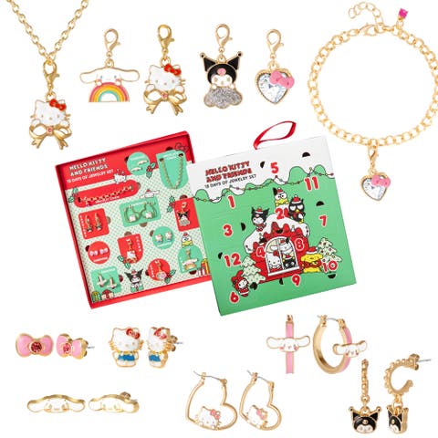 Advent Calendar 12-Piece Jewelry Set with Earrings, Charms, and Bracelets